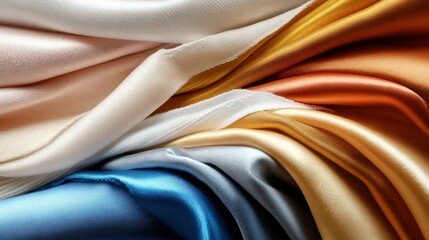Wall Mural - Fabric swatches in different colors and textures, like satin, cotton, and tweed, are animated in a stop frame style, stacking up neatly before tumbling back down. 