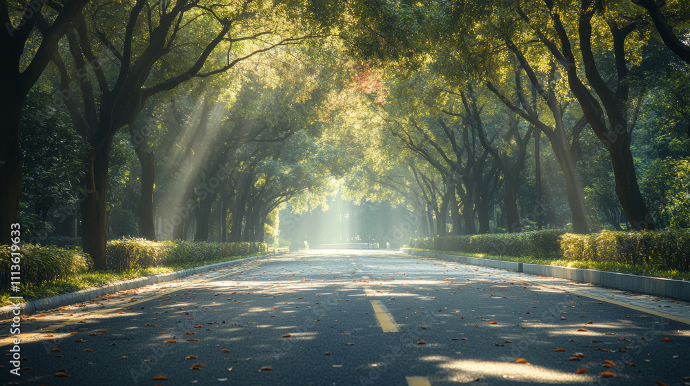 Beautiful road background with an empty asphalt street with trees on ...