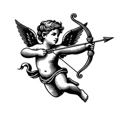Wall Mural - cherub engraving black and white outline