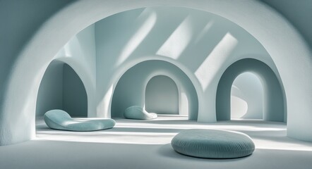 Wall Mural - for a product presentation, a clean light blue background accented by the natural play of light and 