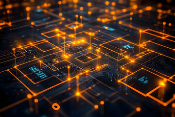 Leinwandbilder - A digital circuit board with glowing connections, representing technology and innovation.