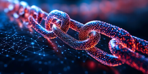 Aufkleber - A close-up of a glowing, interconnected chain symbolizing technology and connectivity.