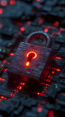 Leinwandbilder - A glowing red padlock with a question mark on a dark, digital background.