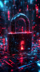 Aufkleber - A digital lock symbolizing cybersecurity and data protection in a high-tech environment.