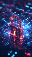 Poster - A glowing digital padlock symbolizing cybersecurity and data protection.