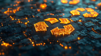 Aufkleber - A digital representation of interconnected networks with glowing elements.