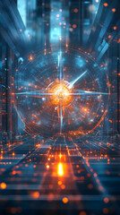 Aufkleber - A futuristic energy core surrounded by glowing particles in a high-tech environment.
