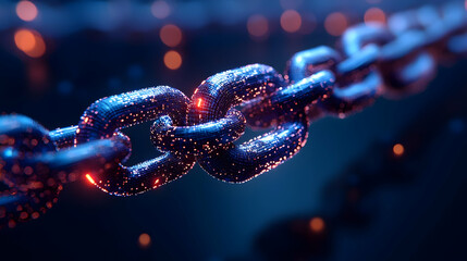 Aufkleber - A close-up of a glowing chain with a futuristic design against a dark background.