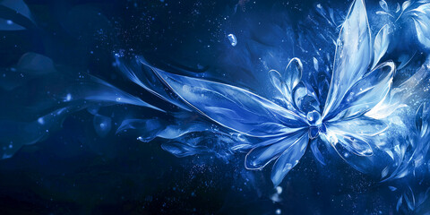Wall Mural - Abstract blue flowers on black background. Fantasy fractal design