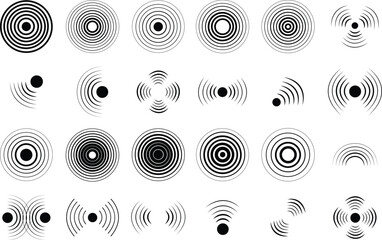 concentric ripple circles sound waves icon set. seismic earthquake alert radar. radial signal sonar 