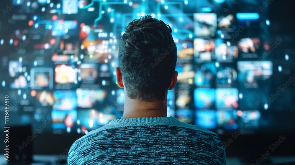 Watch Video Using A Computer Man Watching Video on Computer, Streaming Online Content Like Live ...