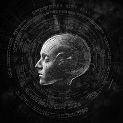 brain rot internet communication concept. fragmented brain image surrounded by dynamic binary code, 