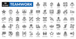 © Zero_wing - Teamwork line icon collection set. Includes collaboration, unity, support, synergy, partnership, group, coordination, leadership, goal, strategy, communication, trust, effort, planning, success