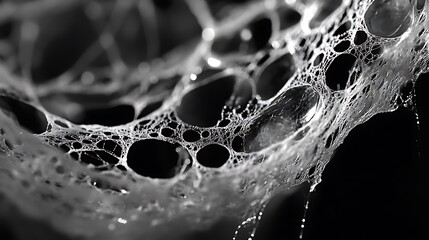 Delicate Spiderweb Structure With Dew Drops