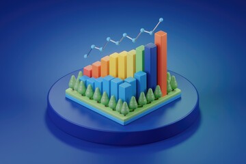 Poster - 3D rendered colorful bar chart showing growth with trees.