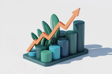 Aufkleber - 3D illustration of an upward trend with green leaves