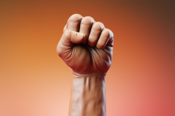 A clenched fist raised in the air  a symbol of strength and defiance.