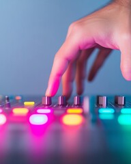 Poster - Precision Sound Adjustment on Vibrant Audio Mixer with LED Lights