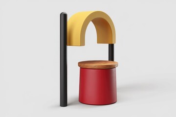 Aufkleber - Abstract 3D design with a yellow arch  red cylinder  and wooden top.