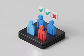 Aufkleber - 3D illustration of people with checkmarks and a red X above them.
