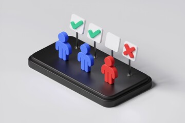 Aufkleber - 3D illustration of people with check marks and a red X