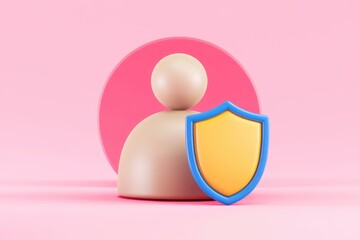 Fototapete - 3D rendering of a person with a shield  representing protection.