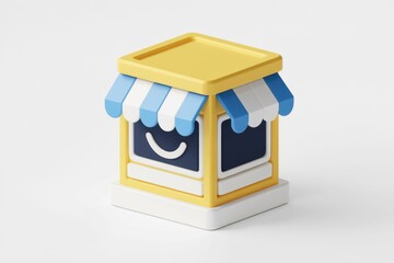 Aufkleber - 3D illustration of a yellow store with a blue awning