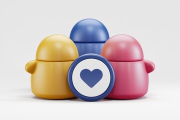 Aufkleber - Three colorful 3D objects with a heart symbol