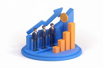 Aufkleber - Businessmen stand on ascending bar graph  symbolizing growth and success.