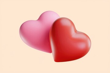 Aufkleber - Two 3D hearts in pink and red colors on a beige background.