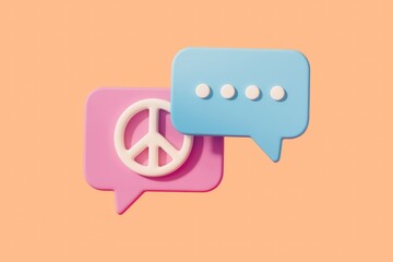 Leinwandbilder - Peace sign inside a pink speech bubble next to a blue one.