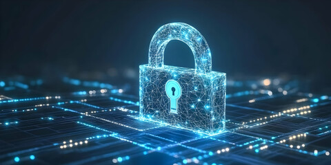 Aufkleber - A digital lock symbolizing cybersecurity and data protection in a networked environment.