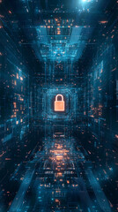 Aufkleber - A digital lock surrounded by a futuristic, glowing network, symbolizing cybersecurity.