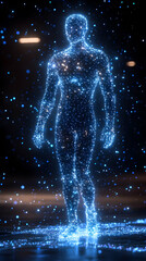 Aufkleber - A holographic figure composed of glowing particles, representing a digital human form.