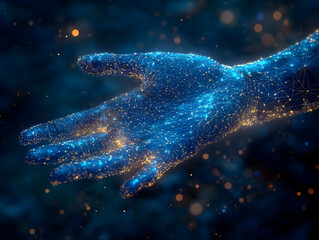 Aufkleber - A glowing, digital hand reaching out, symbolizing technology and connection.