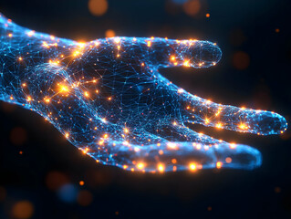 Aufkleber - A glowing, digital representation of a hand, symbolizing technology and connectivity.