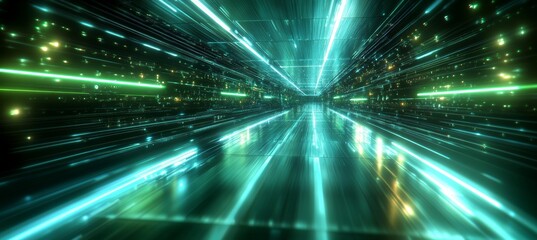 Poster - Cyberspace portal teleport. Virtual data wireless transfer. Generative AI technology.	
