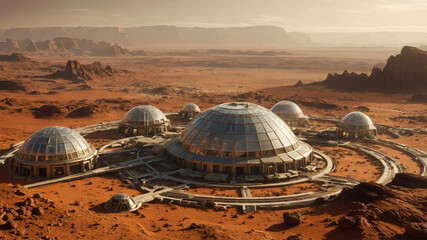 Wall Mural - future mars base or scientific facility. mars colonization concept.