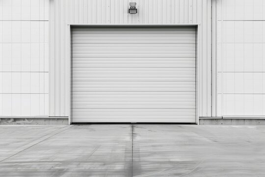 Closed white roller shutter door   automatic metal roller door used in factory  storage  garage.