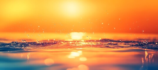 Wall Mural - closeup water on sunset sunrise. generative ai technology.
