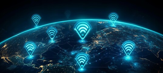 Aufkleber - Global Wi-Fi internet network telecom and communication. Generative AI technology.	
