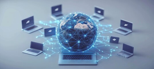 Aufkleber - Global internet network computer laptop telecom and communication. Generative AI technology.	
