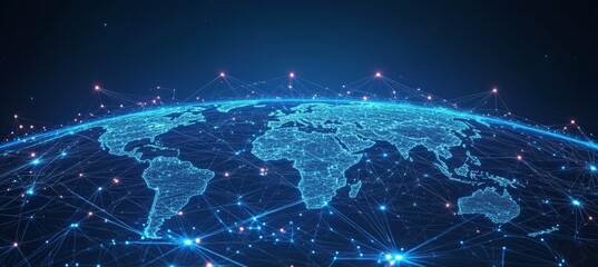 Aufkleber - Global internet network world map telecom and communication. Generative AI technology.	

