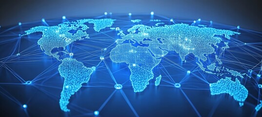 digital hologram world map. global internet network telecom and communication. generative ai technol