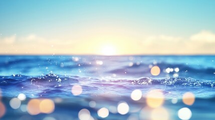 Wall Mural - Serene ocean waves glisten under a golden sunrise, creating a tranquil atmosphere.