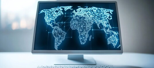 Aufkleber - Digital world map. Global internet network telecom and communication. Generative AI technology.	
