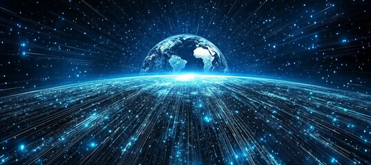Aufkleber - Earth world globe with data wave. Global internet network telecom and communication. Generative AI technology.	

