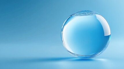 Wall Mural - A translucent spherical bubble reflecting light against a soft blue background.