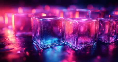 Futuristic Abstract Glass Shapes with Blue and Purple Light on Dark Background