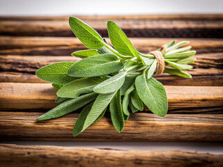 Wall Mural - Salvia officinalis or Garden Sage herb isolated on white background